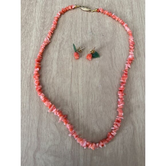 Carved Coral Bead Nuggets Necklace & Rose Earrings Set From Coral World - Picture 3 of 9
